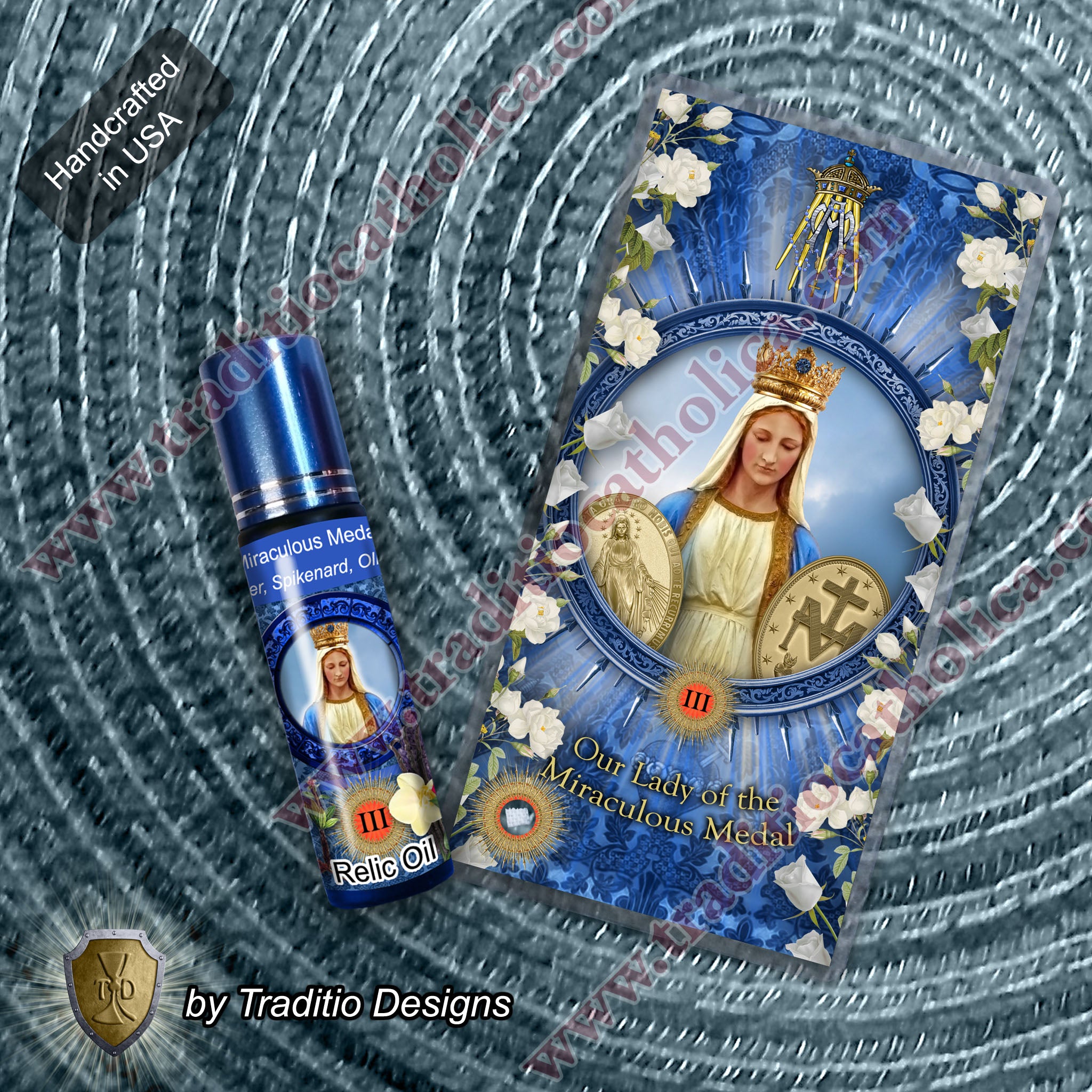 Our Lady of the Miraculous Medal Relic Anointing Oil | Touched to 9 Blessed Mother Relics | Oil or Card Set