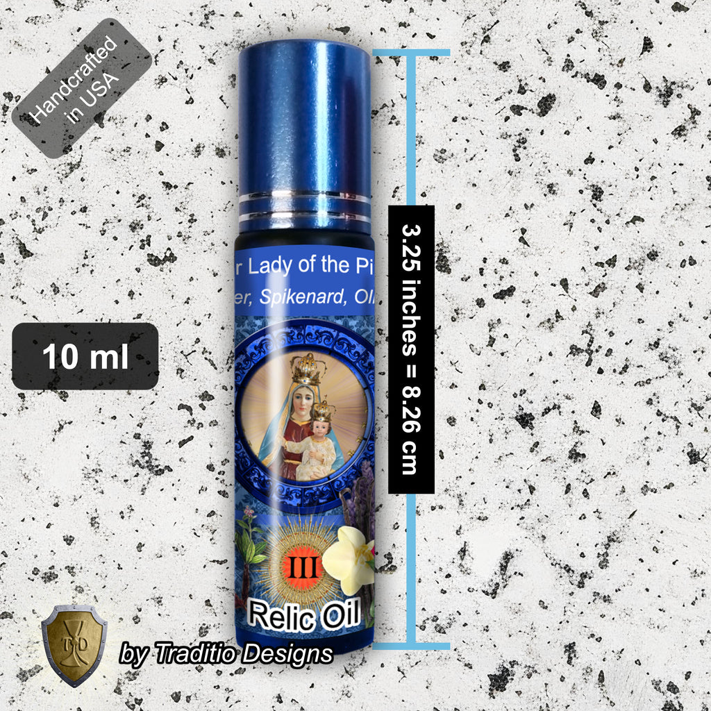Our Lady of the Pillar Relic Anointing Oil | Touched to 9 Blessed Mother Relics | Oil or Card Set