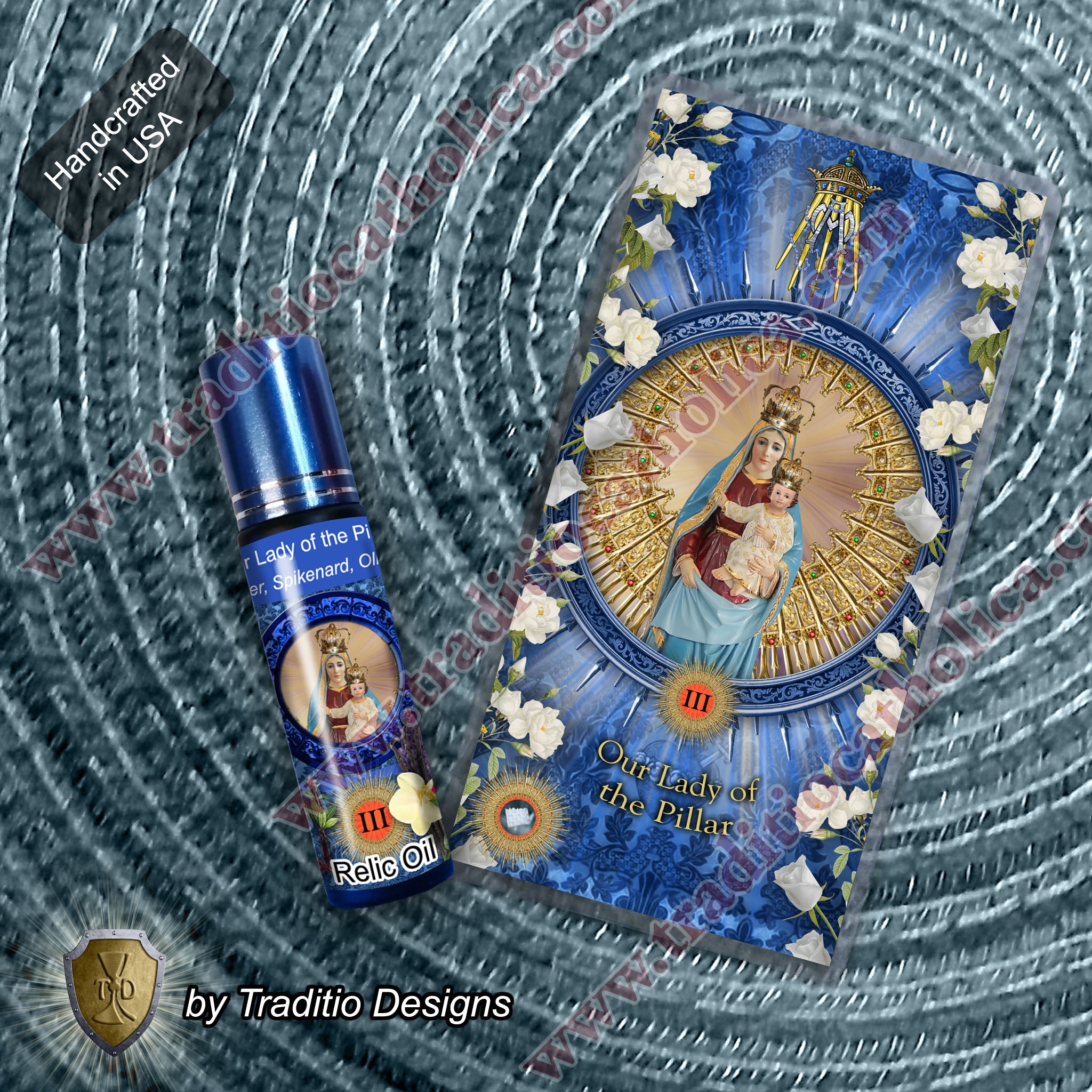 Our Lady of the Pillar Relic Anointing Oil | Touched to 9 Blessed Mother Relics | Oil or Card Set