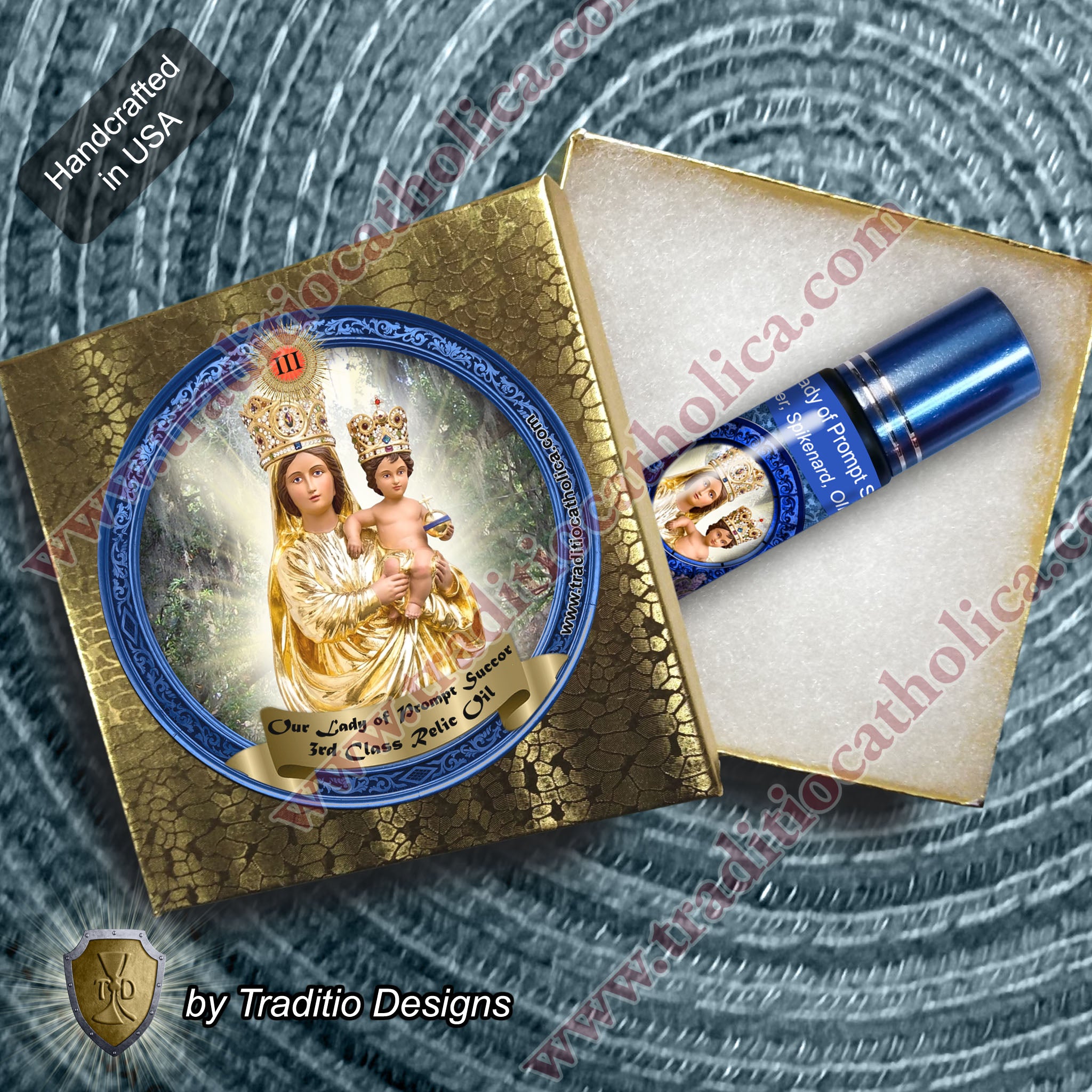 Our Lady of Prompt Succor Relic Anointing Oil | Touched to 9 Blessed Mother Relics | Oil or Card Set