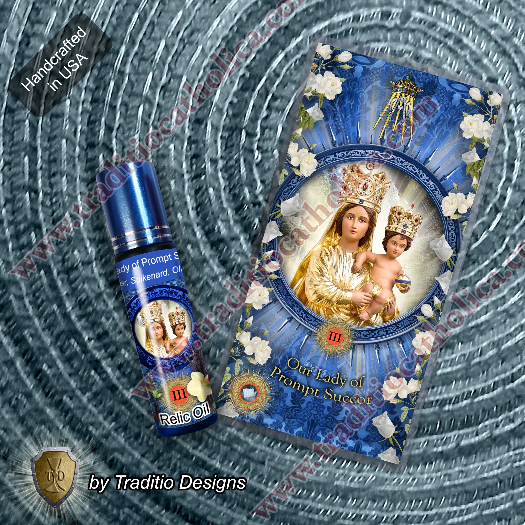 Our Lady of Prompt Succor Relic Anointing Oil | Touched to 9 Blessed Mother Relics | Oil or Card Set