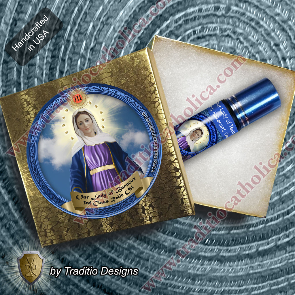 Our Lady of Tears Relic Anointing Oil | Touched to 9 Blessed Mother Relics | Oil or Card Set