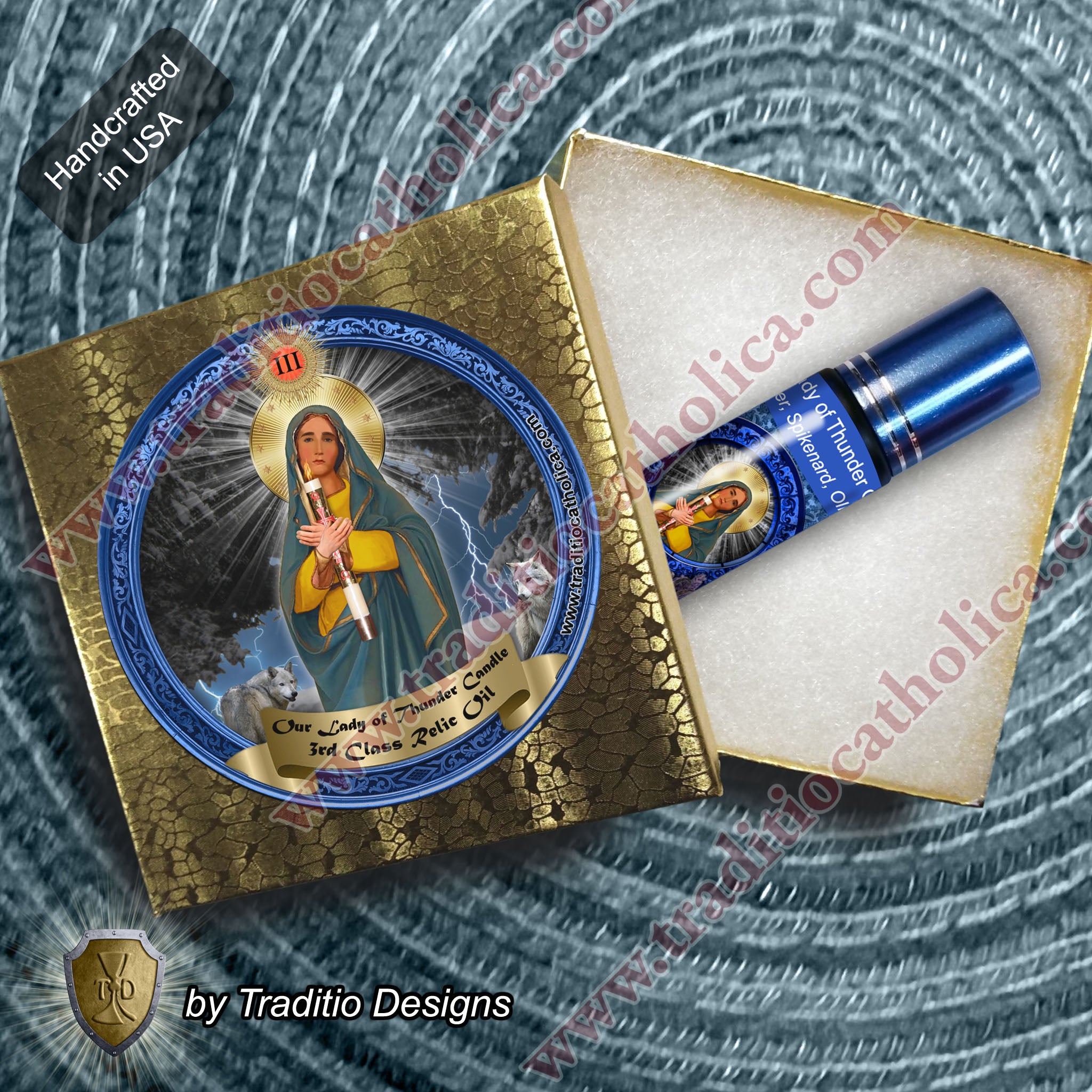 Our Lady of Thunder Candle Relic Anointing Oil | Touched to 9 Blessed Mother Relics | Oil or Card Set