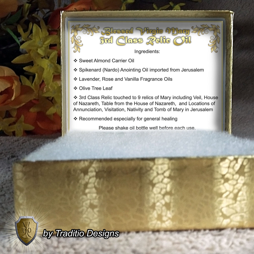 Mother of Our Savior Relic Anointing Oil | Touched to 9 Blessed Mother Relics | Oil or Card Set