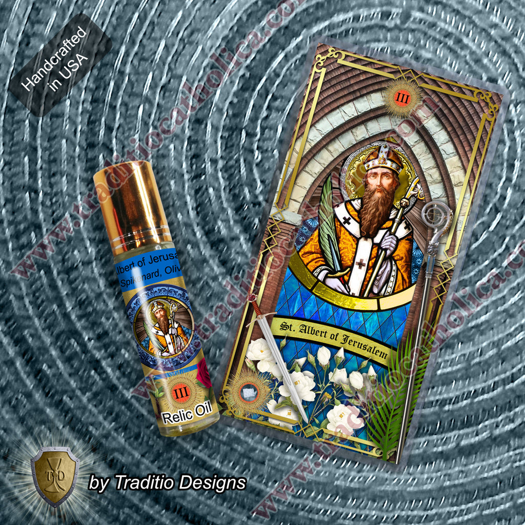 St. Albert of Jerusalem Relic Anointing Oil | Protection & Wound Healing | Oil or Card Set
