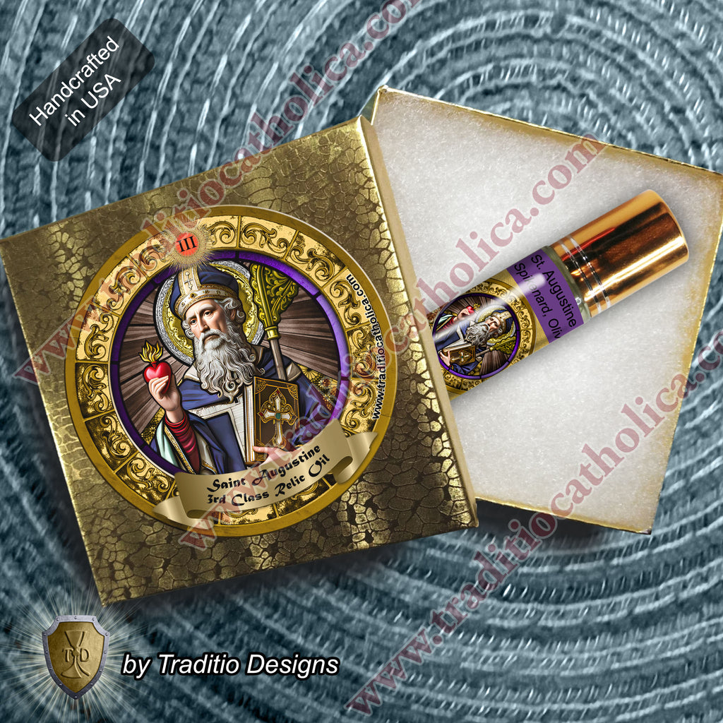 St. Augustine of Hippo Relic Anointing Oil | Sore Eyes, Sore Throats & Recovery from Vice | Oil or Card Set