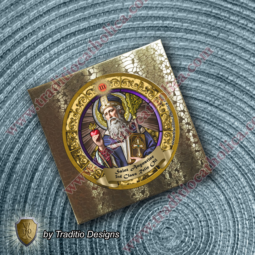 St. Augustine of Hippo Relic Anointing Oil | Sore Eyes, Sore Throats & Recovery from Vice | Oil or Card Set