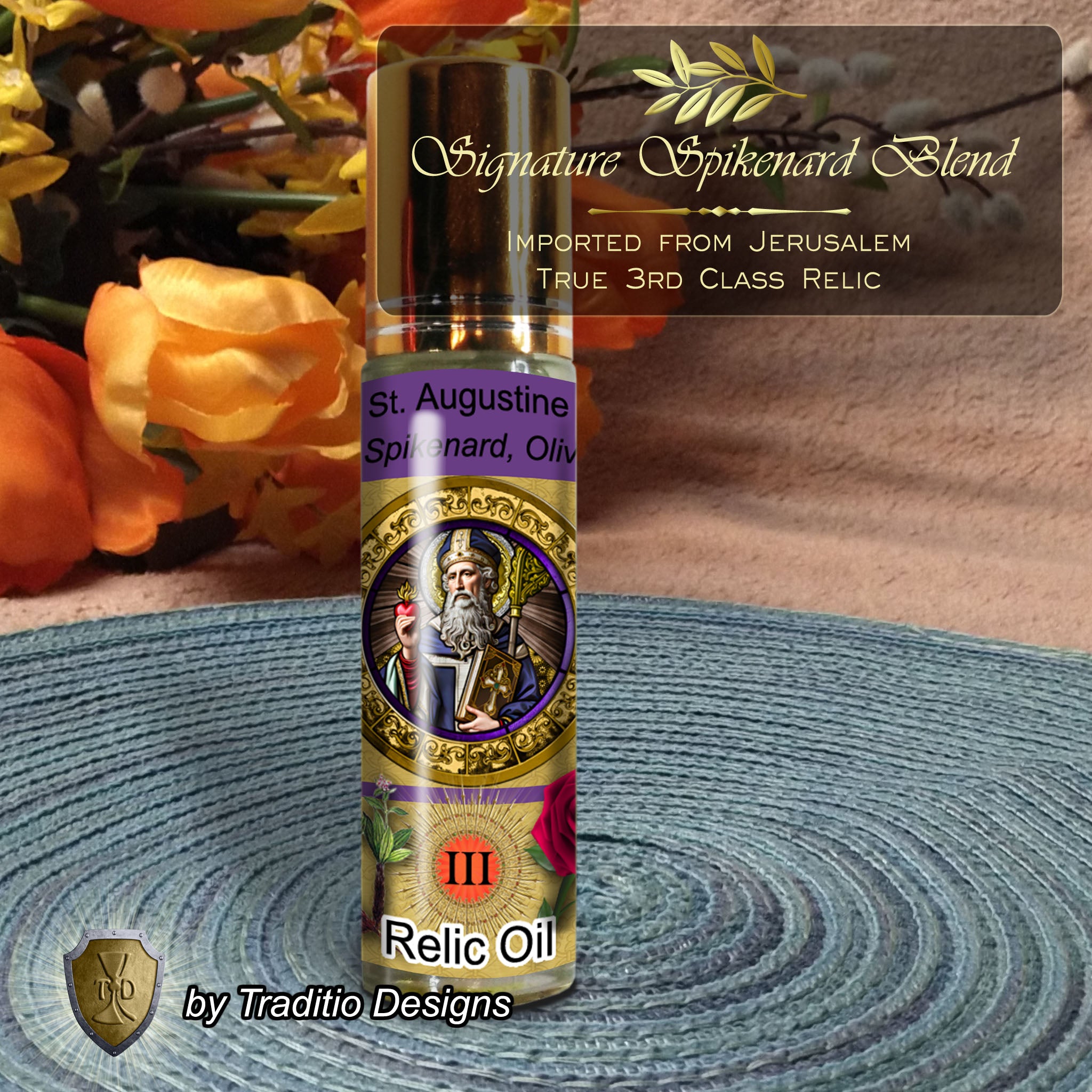 St. Augustine of Hippo Relic Anointing Oil | Sore Eyes, Sore Throats & Recovery from Vice | Oil or Card Set