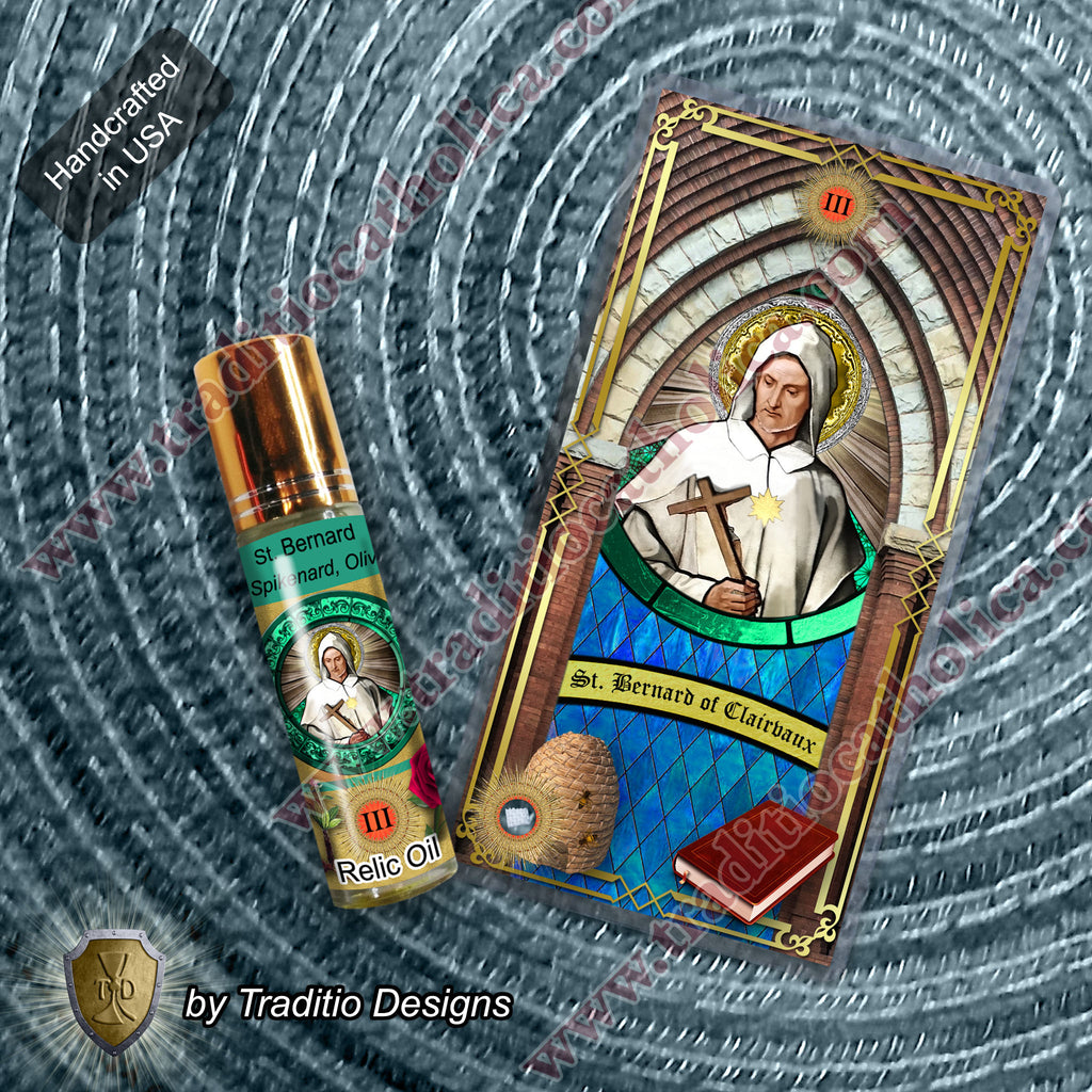 St. Bernard of Clairvaux Relic Anointing Oil | Beekeepers & Spiritual Clarity | Oil or Card Set