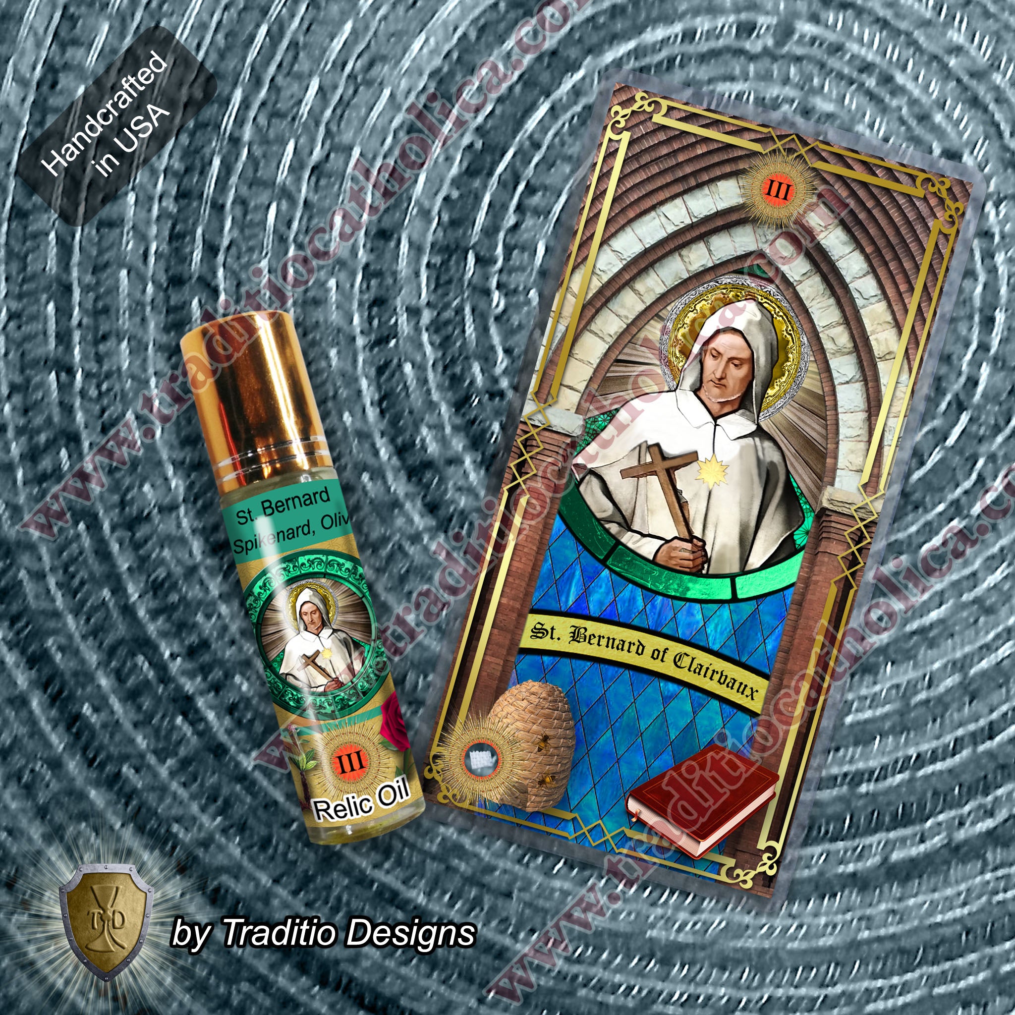 St. Bernard of Clairvaux Relic Anointing Oil | Beekeepers & Spiritual Clarity | Oil or Card Set