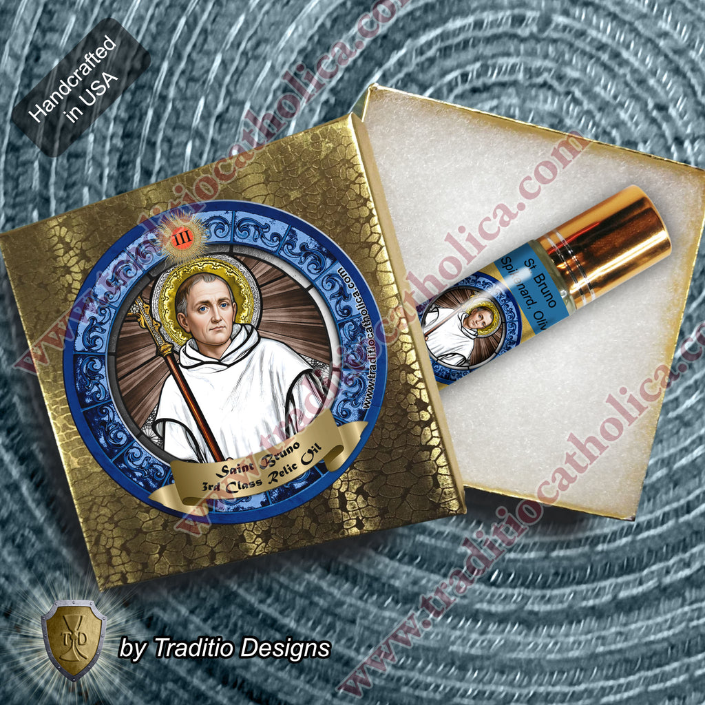 St. Bruno of Cologne Relic Anointing Oil | Spiritual Oppression, Peace of Mind & Sensory Healing | Oil or Card Set