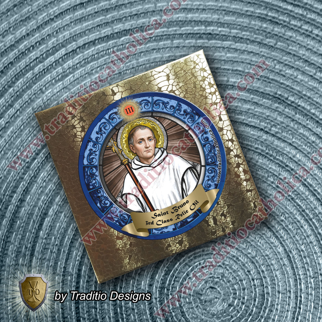St. Bruno of Cologne Relic Anointing Oil | Spiritual Oppression, Peace of Mind & Sensory Healing | Oil or Card Set