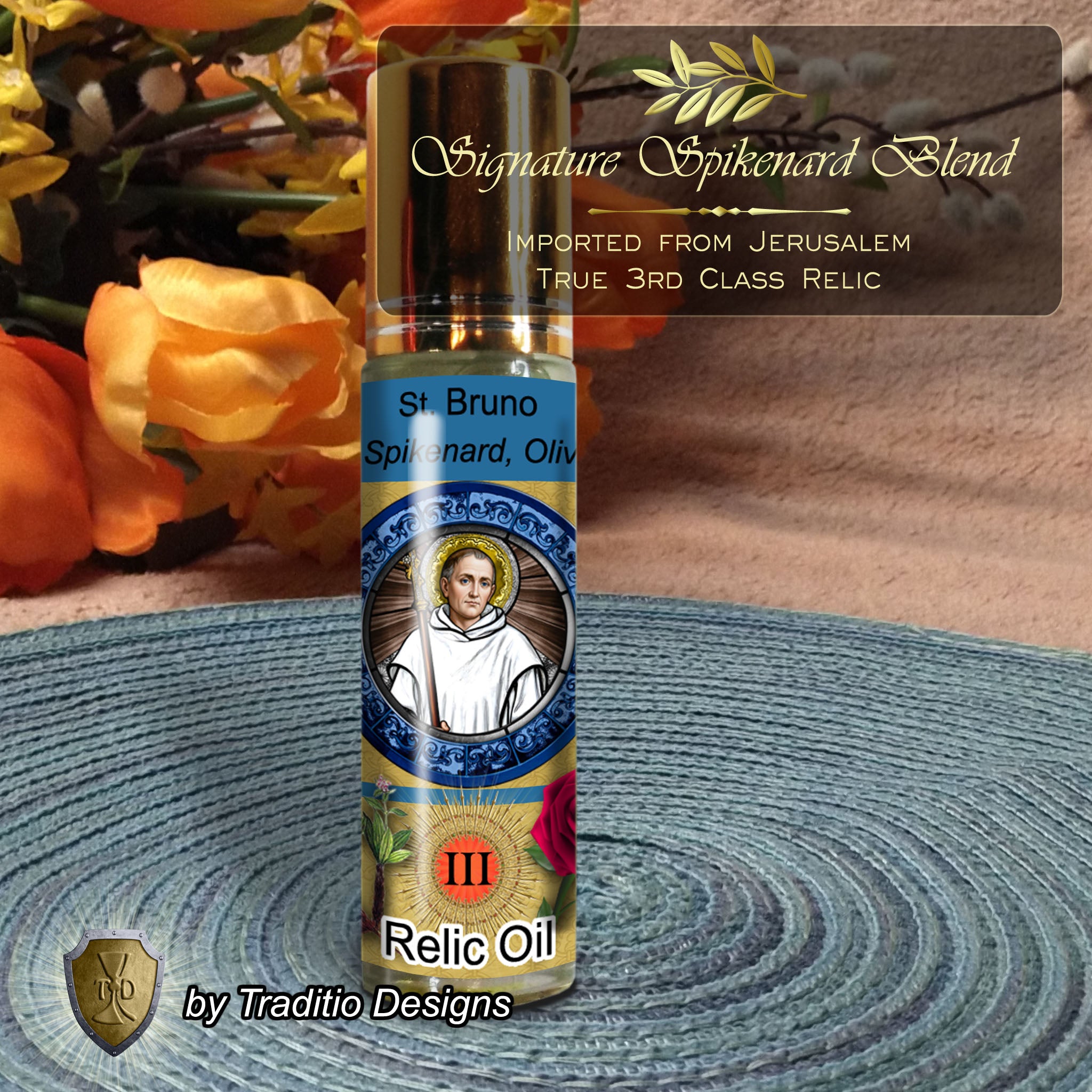 St. Bruno of Cologne Relic Anointing Oil | Spiritual Oppression, Peace of Mind & Sensory Healing | Oil or Card Set