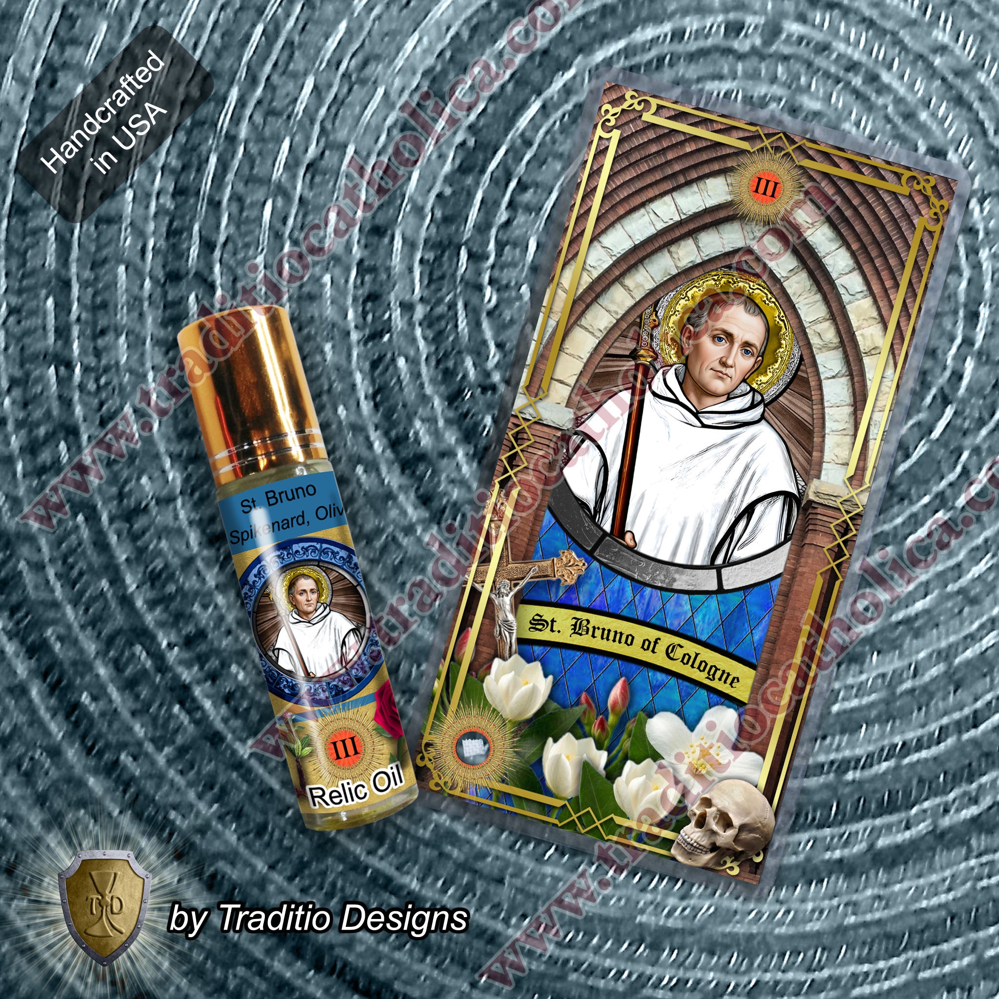 St. Bruno of Cologne Relic Anointing Oil | Spiritual Oppression, Peace of Mind & Sensory Healing | Oil or Card Set