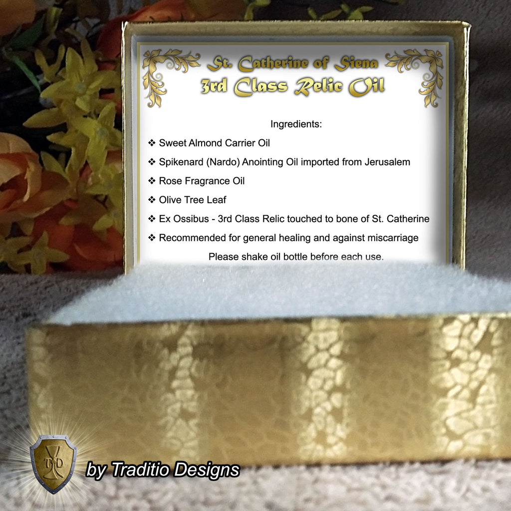 St. Catherine of Siena Relic Anointing Oil | Miscarriage & Protection from Fire | Oil or Card Set