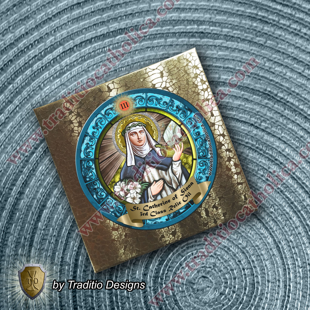 St. Catherine of Siena Relic Anointing Oil | Miscarriage & Protection from Fire | Oil or Card Set