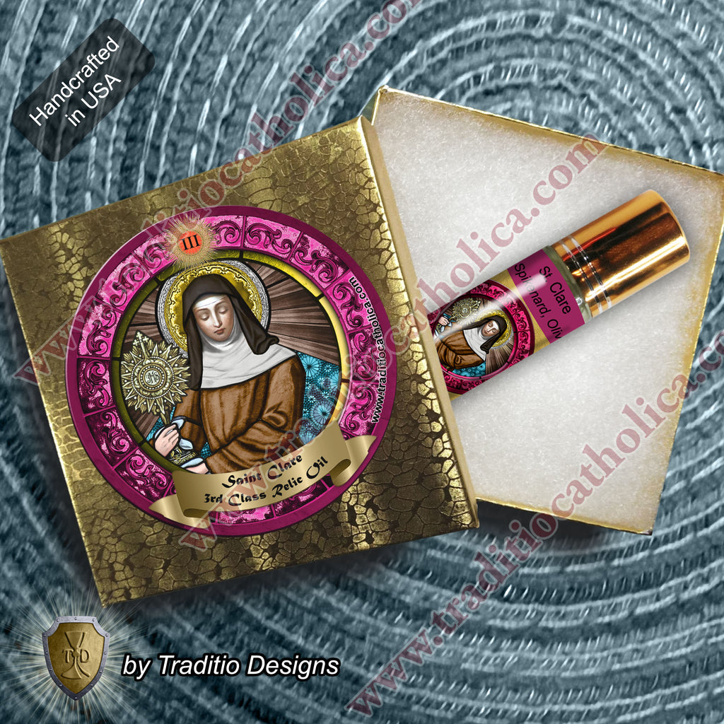 St. Clare of Assisi Relic Anointing Oil | Eye Disease & Clarity of Vision | Oil or Card Set