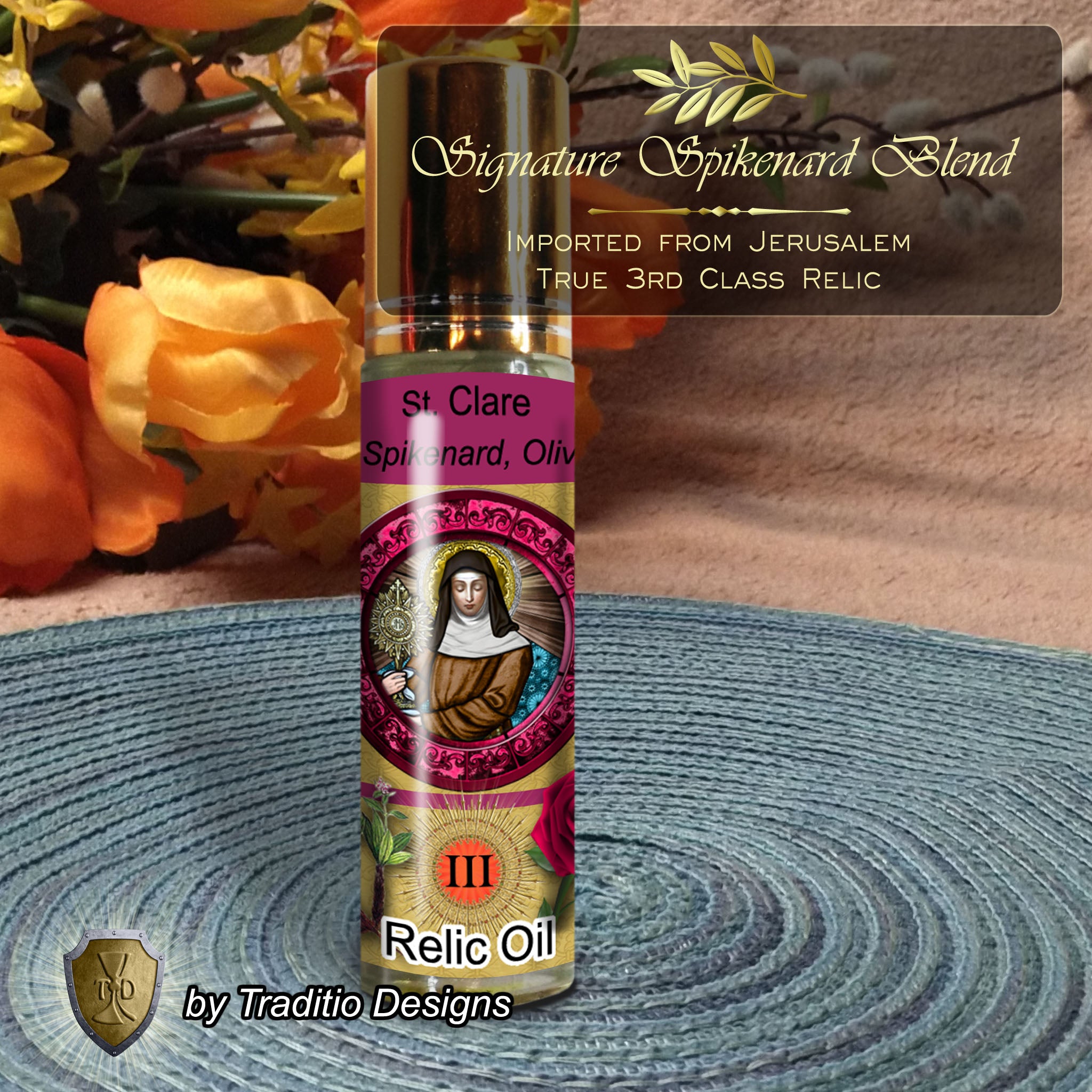 St. Clare of Assisi Relic Anointing Oil | Eye Disease & Clarity of Vision | Oil or Card Set