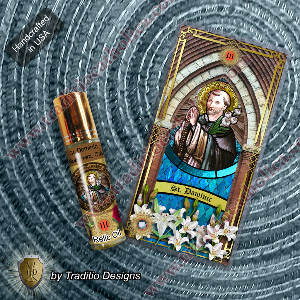 St. Dominic de Guzman Relic Anointing Oil | Truth & Protection of the Falsely Accused | Oil or Card Set