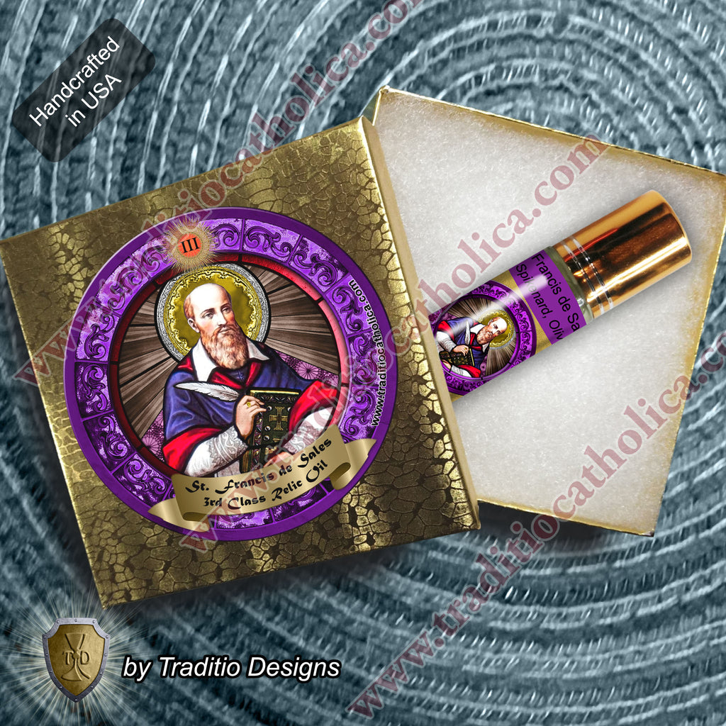 St. Francis de Sales Relic Anointing Oil | Hearing & Communication Health | Oil or Card Set
