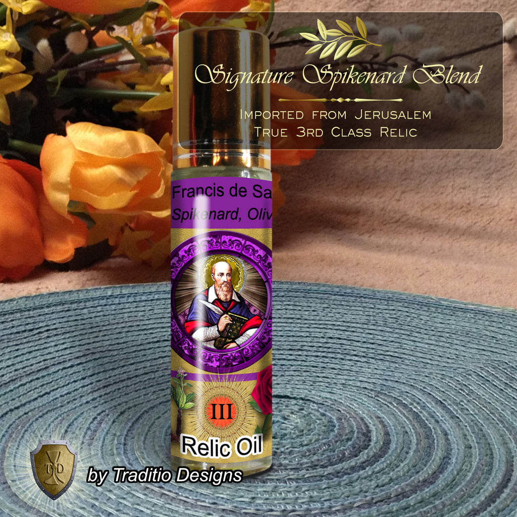 St. Francis de Sales Relic Anointing Oil | Hearing & Communication Health | Oil or Card Set