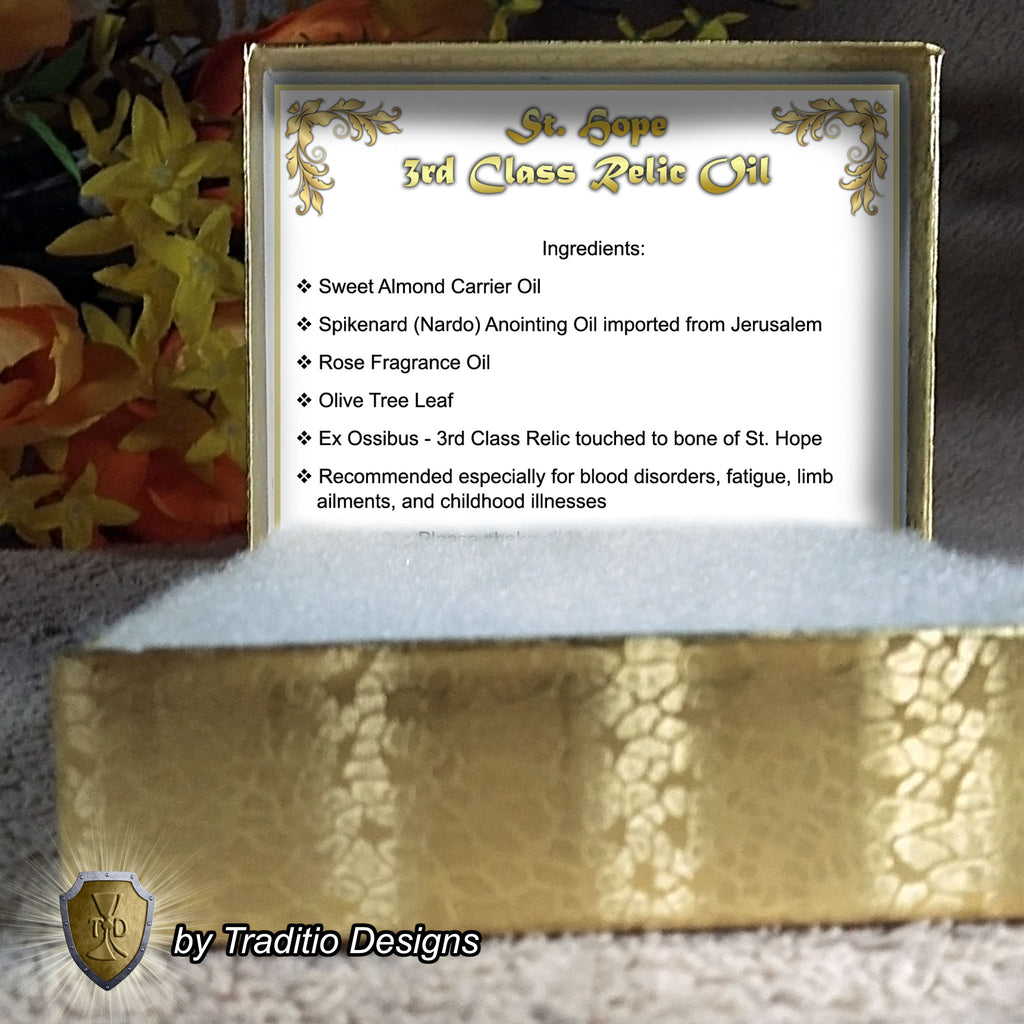 St. Hope Relic Anointing Oil | Blood Disorders, Fatigue & Childhood Illness | Oil or Card Set