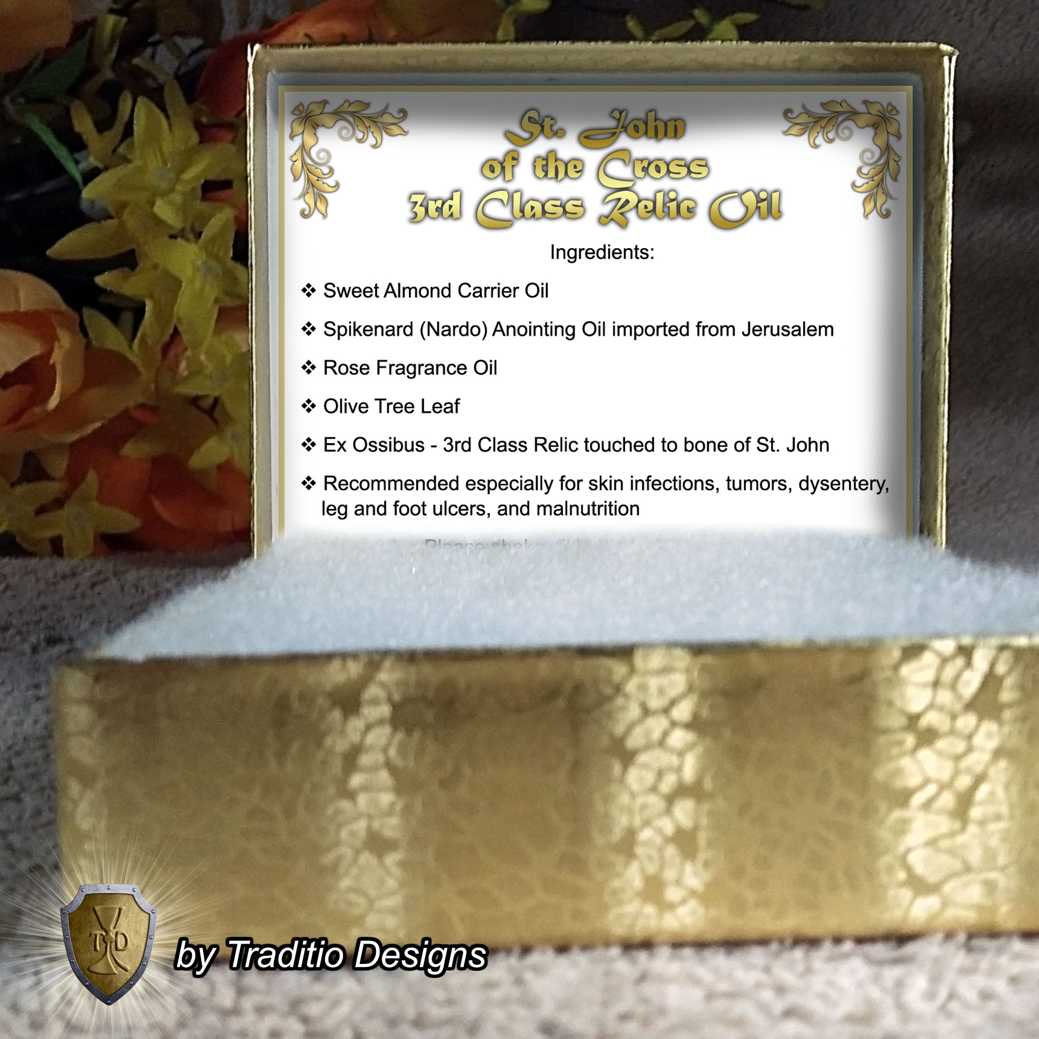 St. John of the Cross Relic Anointing Oil | Skin Infections, Tumors & Ulcers | Oil or Card Set