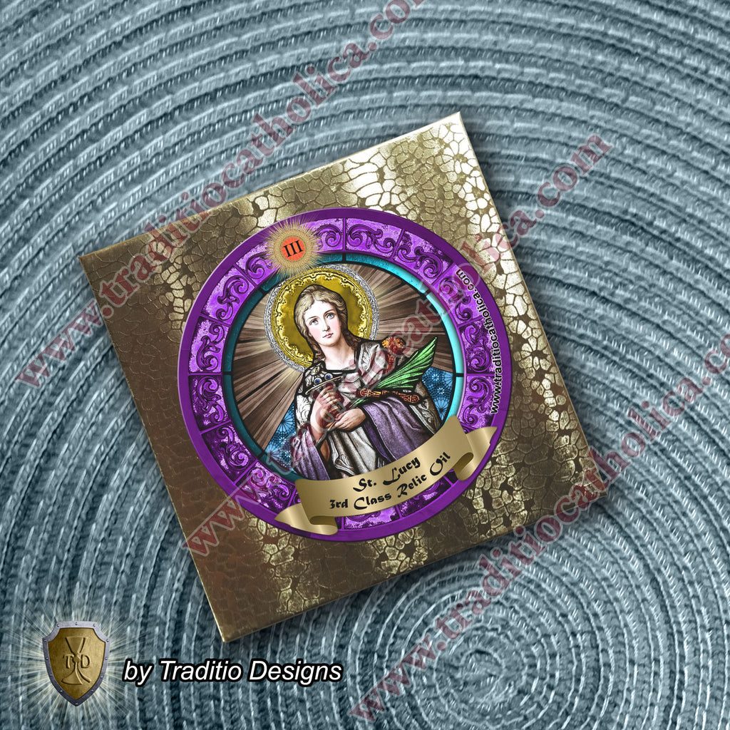 St. Lucy of Syracuse Relic Anointing Oil | Eye Diseases, Hemorrhages & Throat | Oil or Card Set