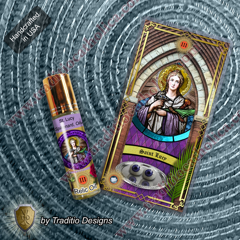 St. Lucy of Syracuse Relic Anointing Oil | Eye Diseases, Hemorrhages & Throat | Oil or Card Set