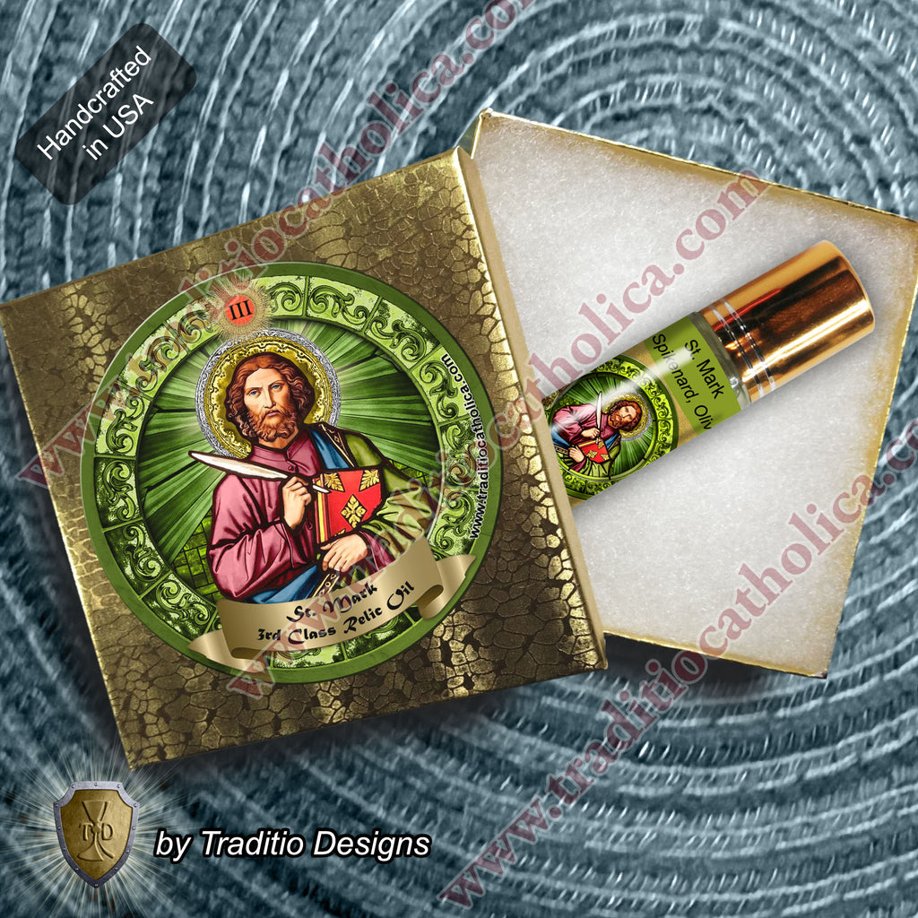 St. Mark the Evangelist Relic Anointing Oil | Swollen Glands, Insect Bites & Impatience | Oil or Card Set