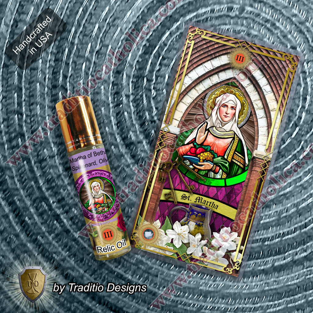 St. Martha Relic Anointing Oil | Chronic Stress, Digestion & Peace | Oil or Card Set