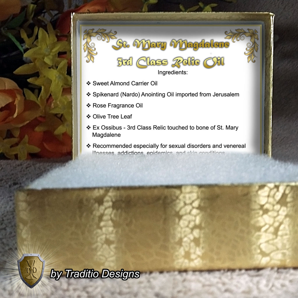 St. Mary Magdalene Relic Anointing Oil | Venereal Illnesses, Skin Conditions & Restoration | Oil or Card Set