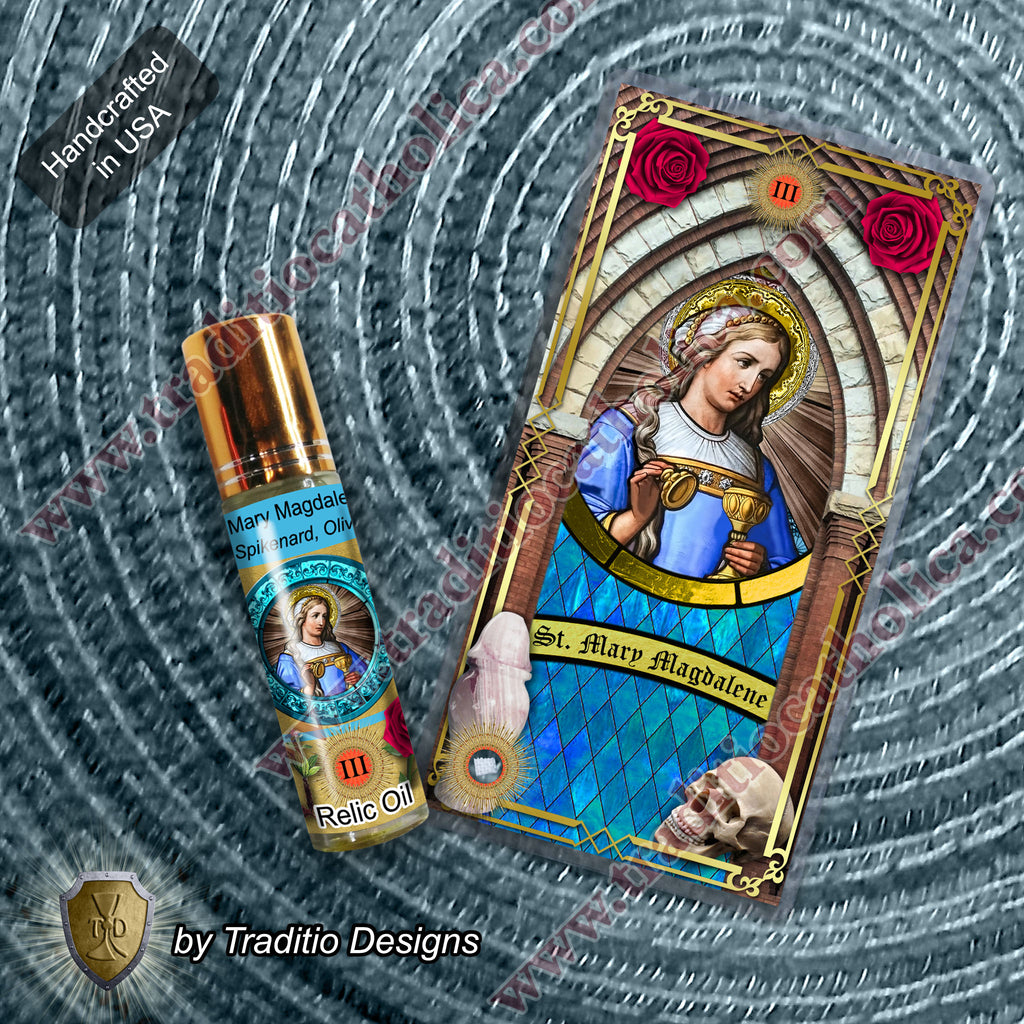 St. Mary Magdalene Relic Anointing Oil | Venereal Illnesses, Skin Conditions & Restoration | Oil or Card Set