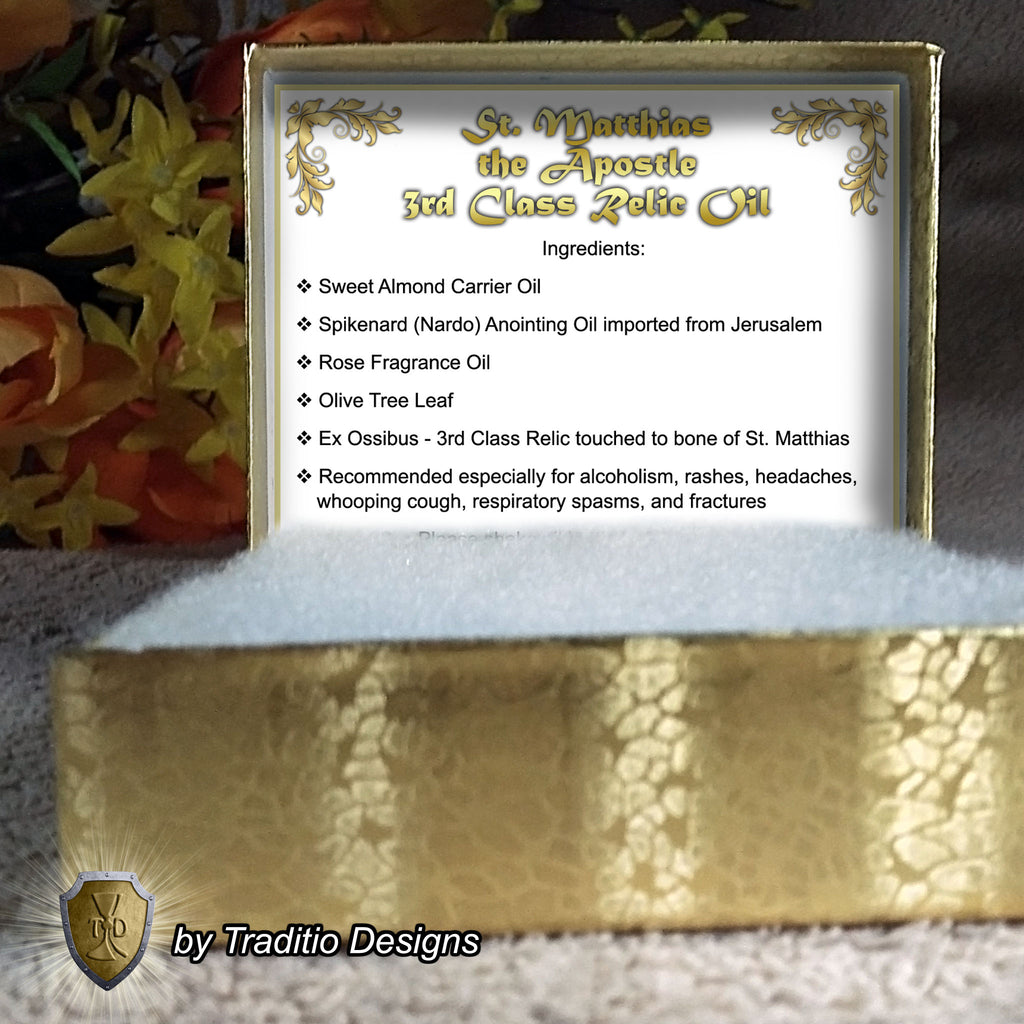 St. Matthias the Apostle Relic Anointing Oil | Alcoholism, Respiratory Spasms & Fractures | Oil or Card Set