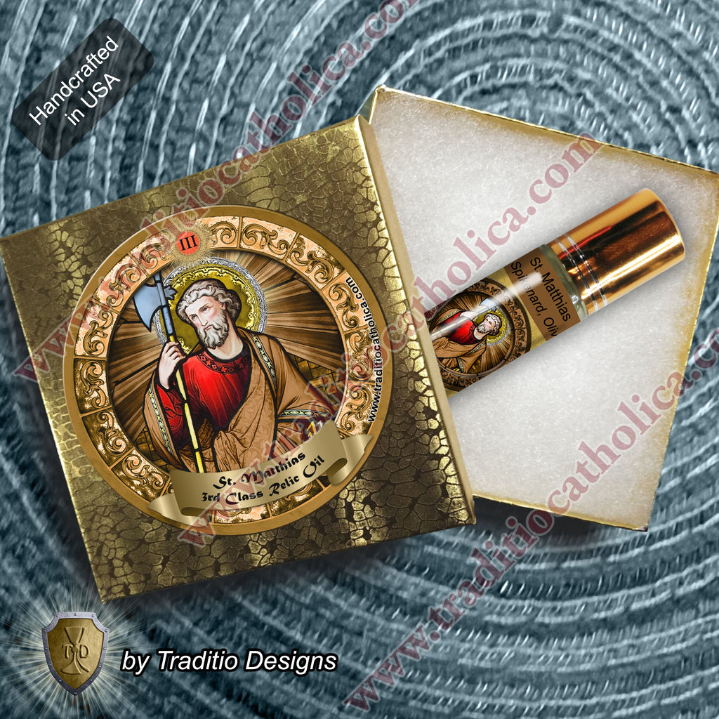 St. Matthias the Apostle Relic Anointing Oil | Alcoholism, Respiratory Spasms & Fractures | Oil or Card Set