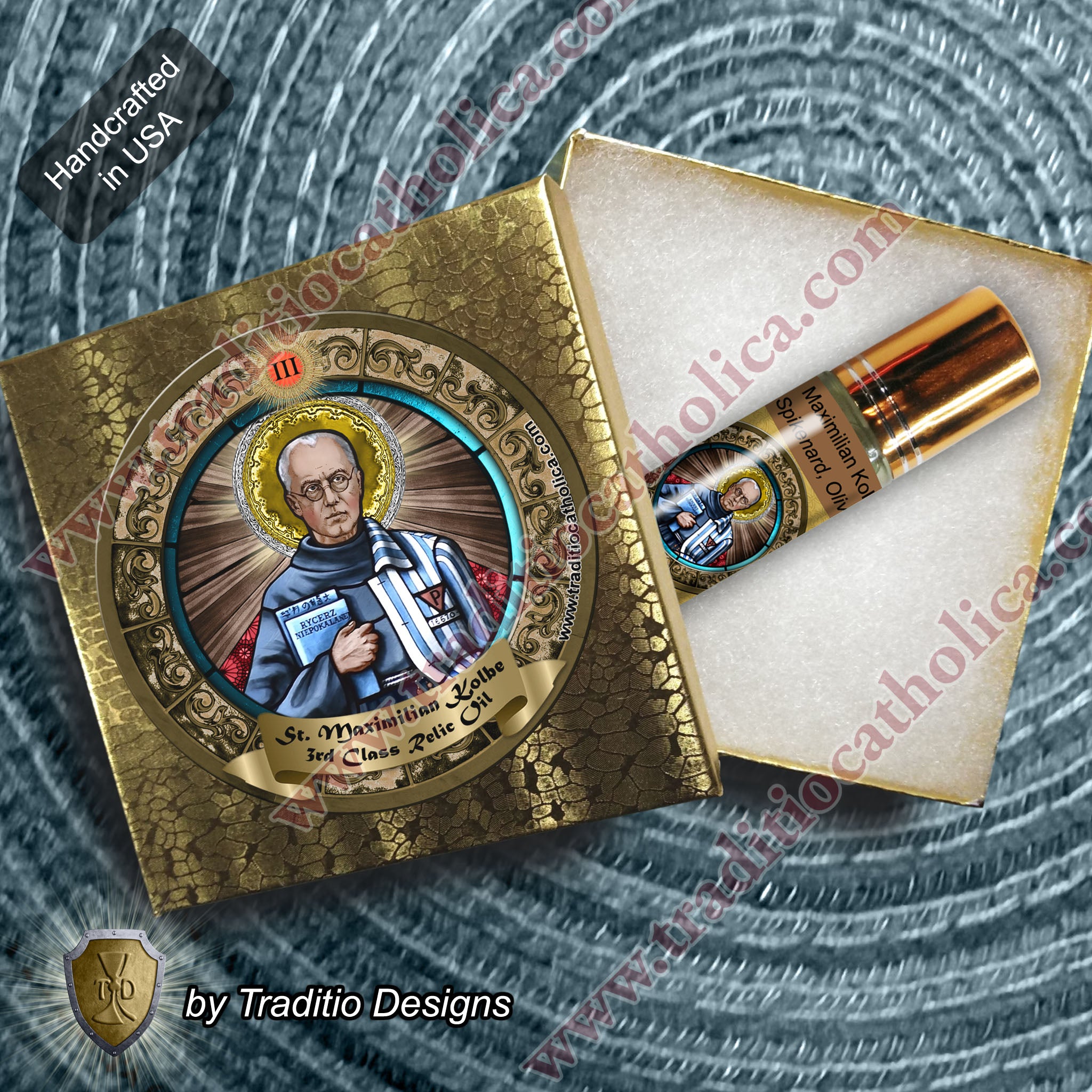 St. Maximilian Kolbe Relic Anointing Oil | Drug Addictions, Eating Disorders & Lung Disease | Oil or Card Set