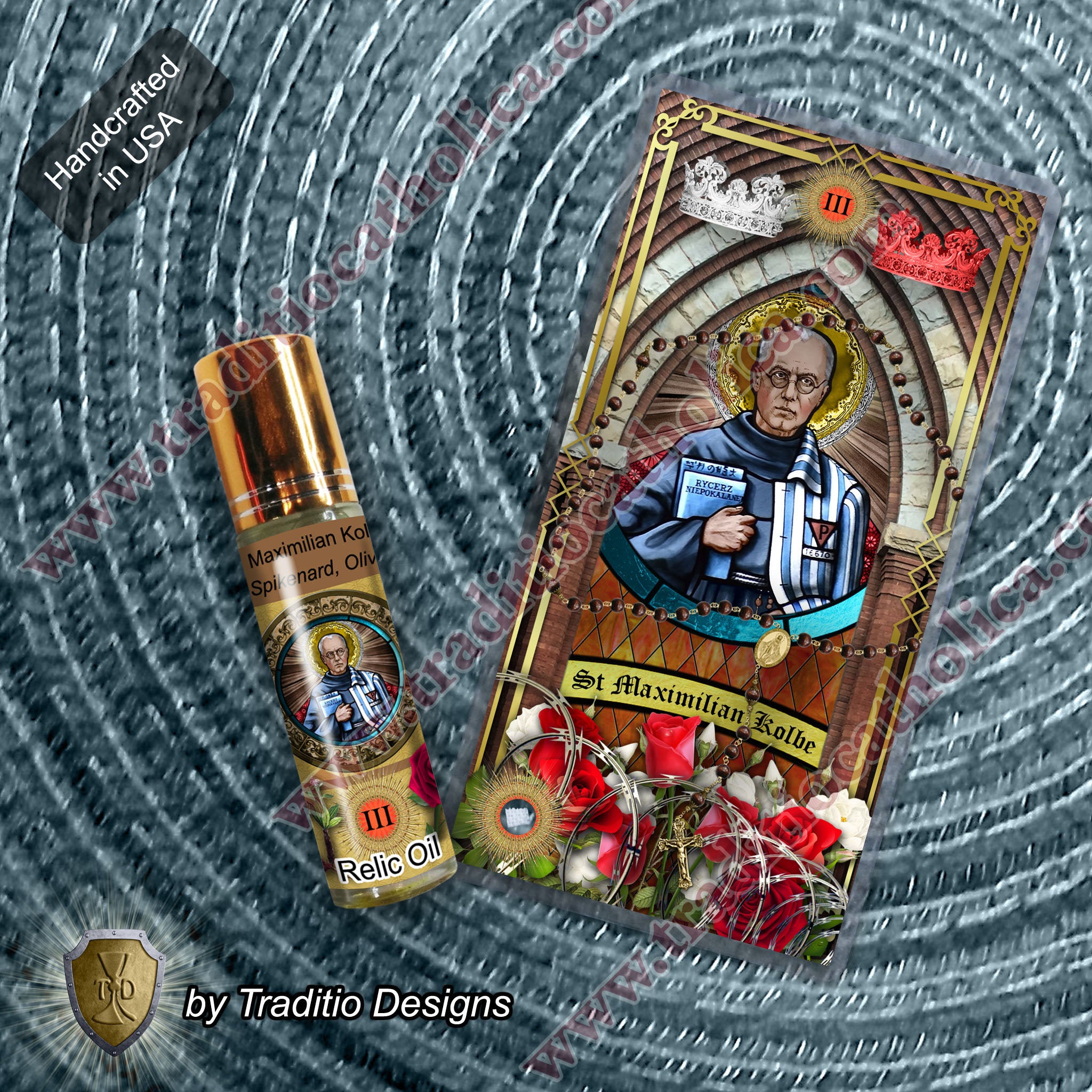 St. Maximilian Kolbe Relic Anointing Oil | Drug Addictions, Eating Disorders & Lung Disease | Oil or Card Set