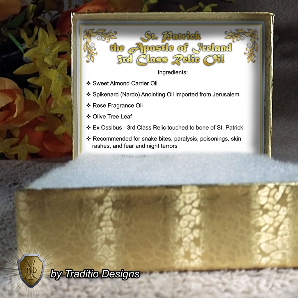 St. Patrick Relic Anointing Oil | Paralysis, Poisonings & Skin Rashes | Oil or Card Set