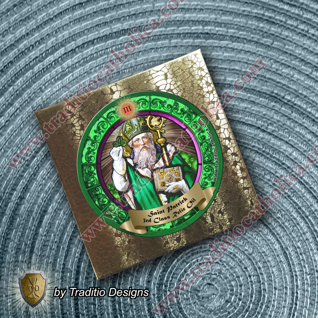 St. Patrick Relic Anointing Oil | Paralysis, Poisonings & Skin Rashes | Oil or Card Set