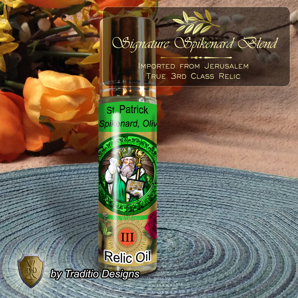 St. Patrick Relic Anointing Oil | Paralysis, Poisonings & Skin Rashes | Oil or Card Set