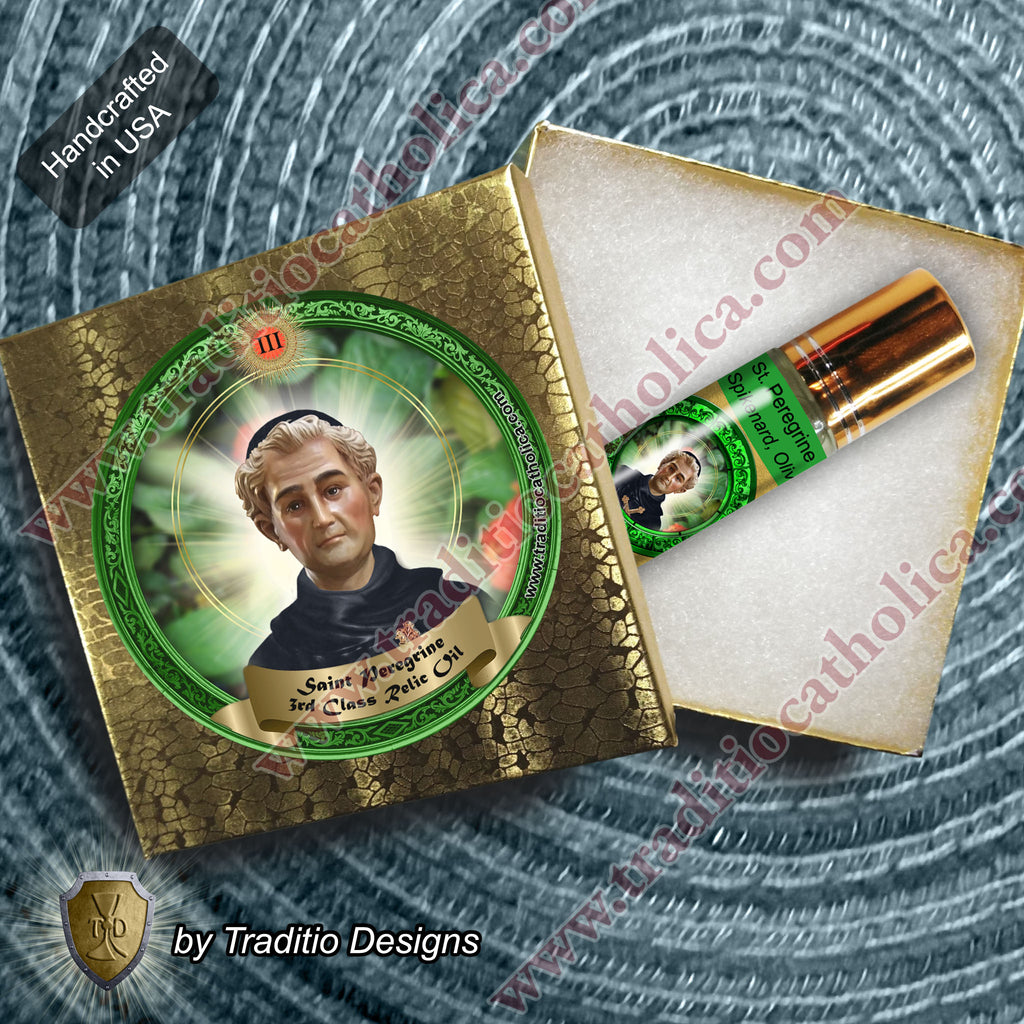 St. Peregrine Laziosi Relic Anointing Oil | Cancer, AIDS & Skin Disease | Oil or Card Set