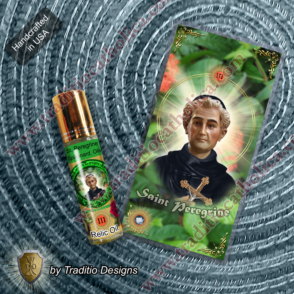 St. Peregrine Laziosi Relic Anointing Oil | Cancer, AIDS & Skin Disease | Oil or Card Set