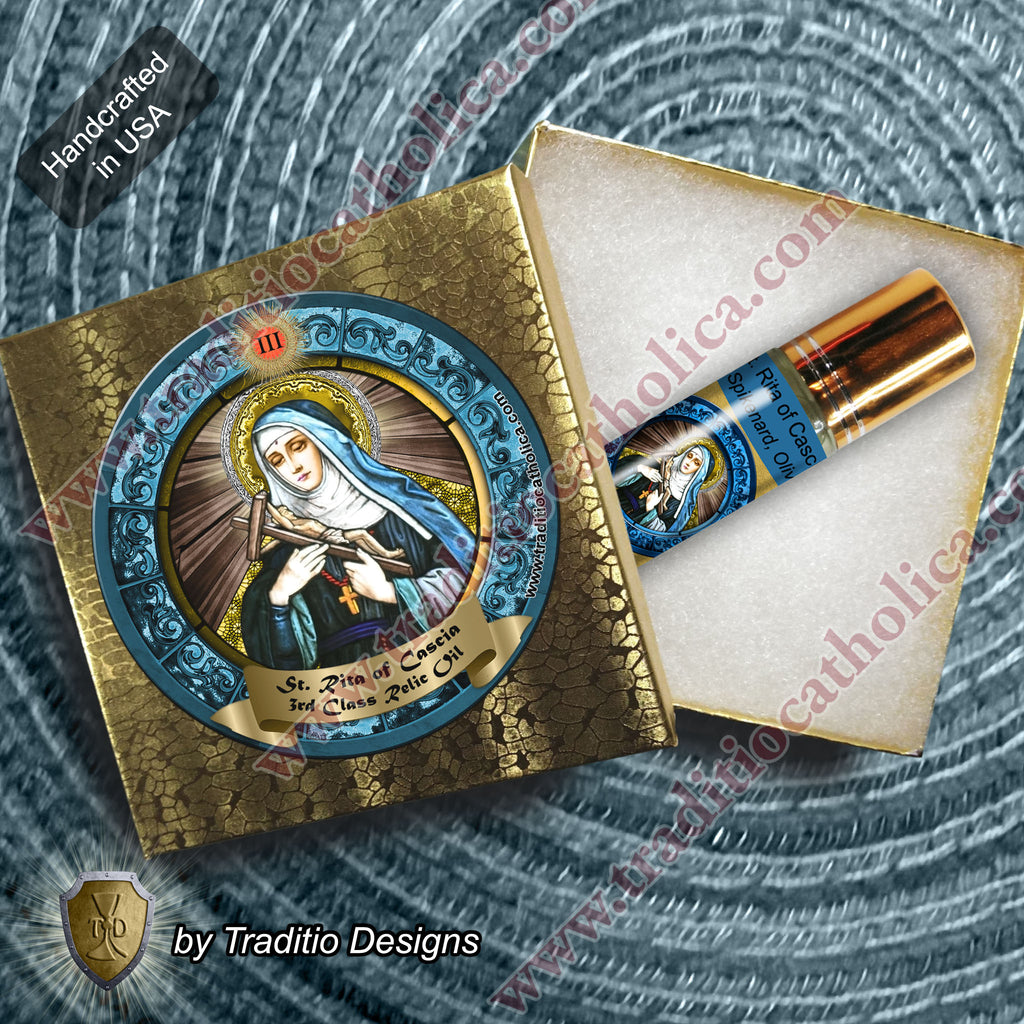 St. Rita of Cascia Relic Anointing Oil | Infertility, Chronic Wounds & Marital Abuse Healing | Oil or Card Set