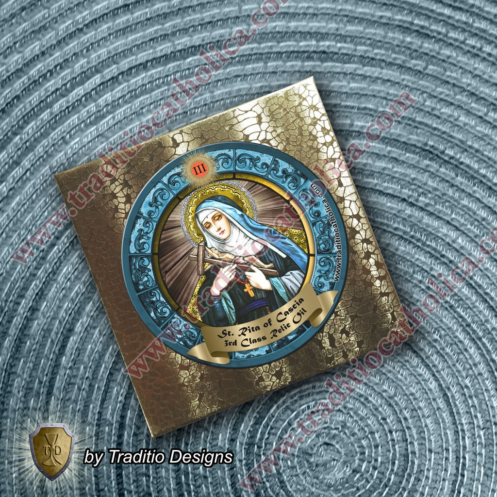 St. Rita of Cascia Relic Anointing Oil | Infertility, Chronic Wounds & Marital Abuse Healing | Oil or Card Set