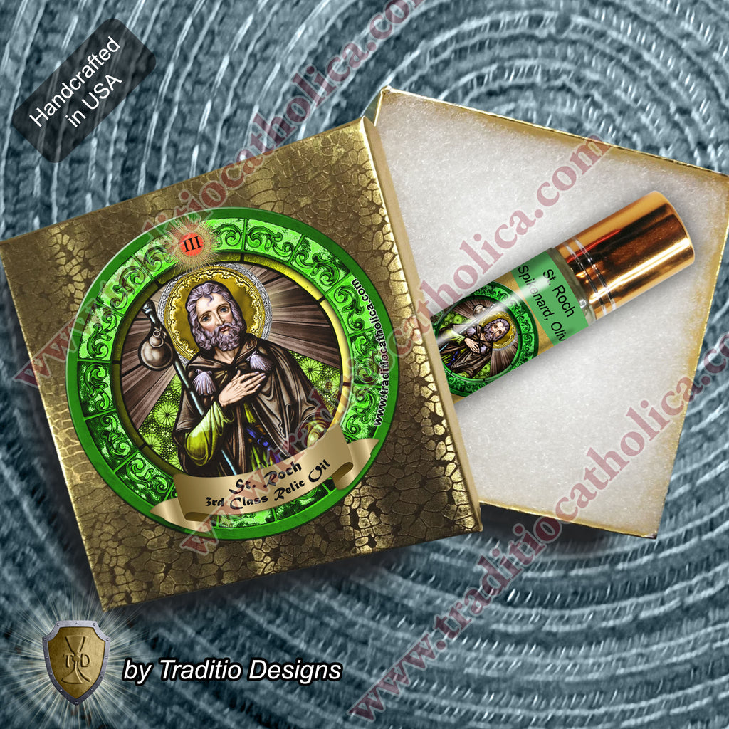 St. Roch Relic Anointing Oil | Knee Problems, Epidemics & Skin Disease | Oil or Card Set