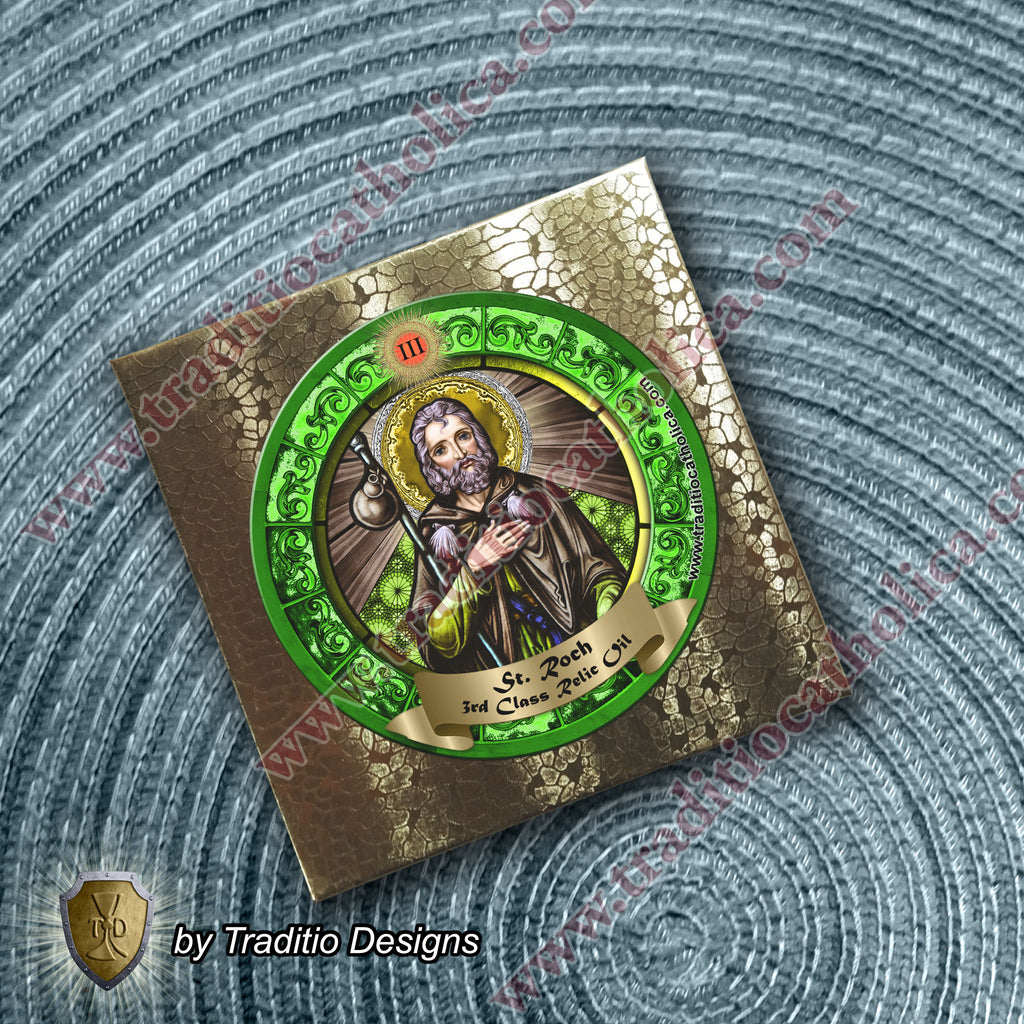 St. Roch Relic Anointing Oil | Knee Problems, Epidemics & Skin Disease | Oil or Card Set
