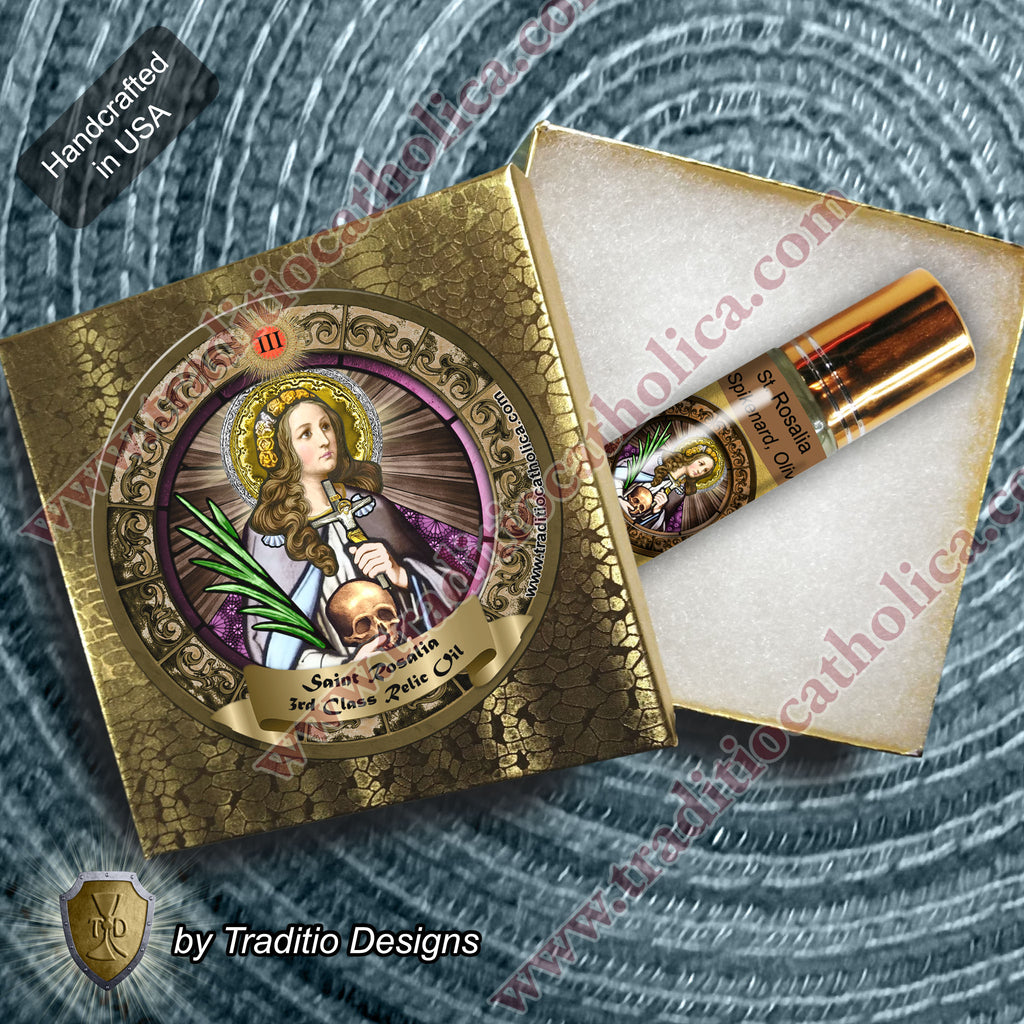St. Rosalia of Palermo Relic Anointing Oil | Suicide Prevention, Infections & Fever | Oil or Card Set