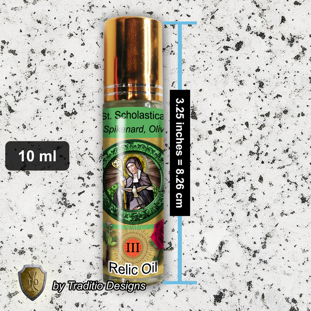St. Scholastica Relic Anointing Oil | Convulsions in Children, Asthma & Learning Disabilities | Oil or Card Set