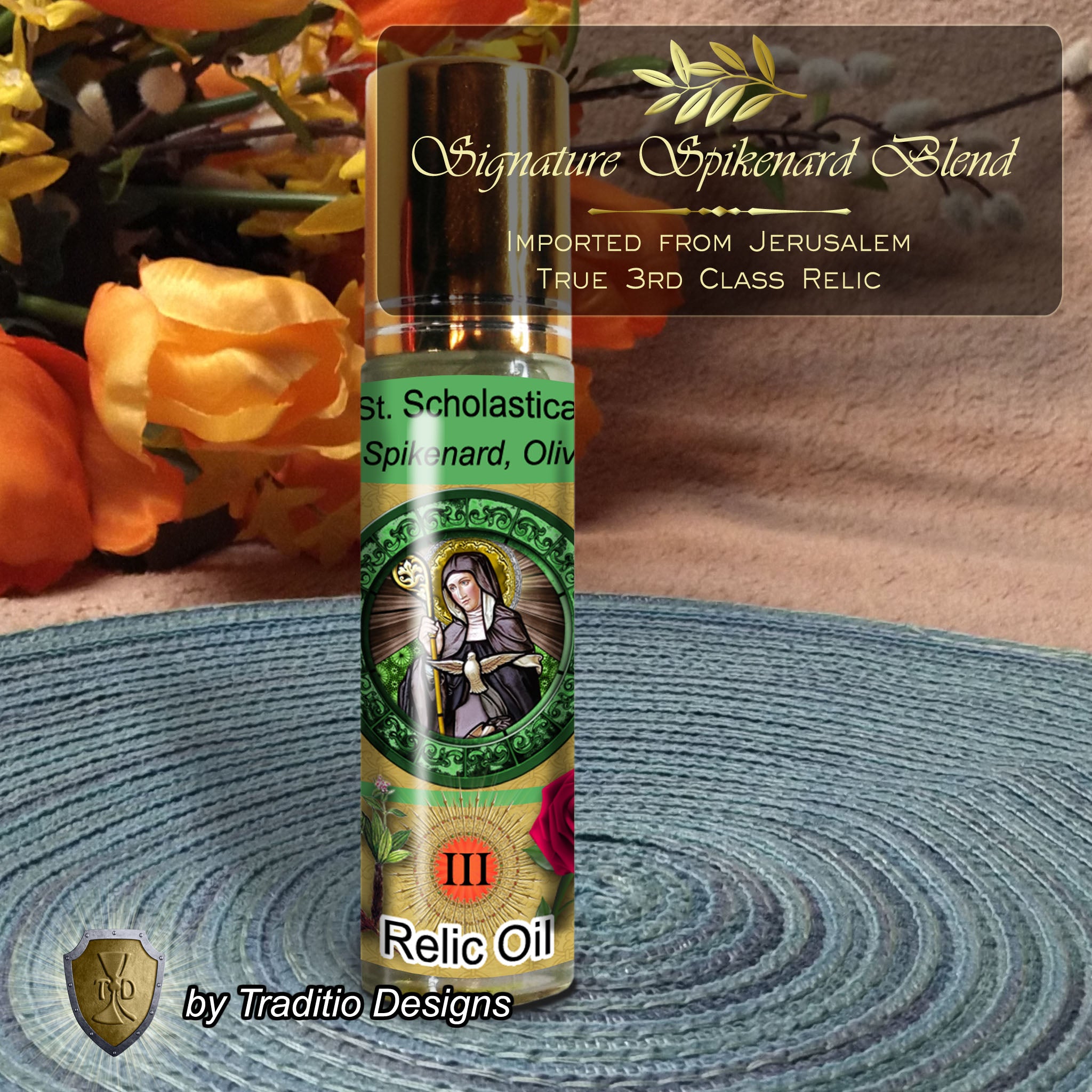 St. Scholastica Relic Anointing Oil | Convulsions in Children, Asthma & Learning Disabilities | Oil or Card Set