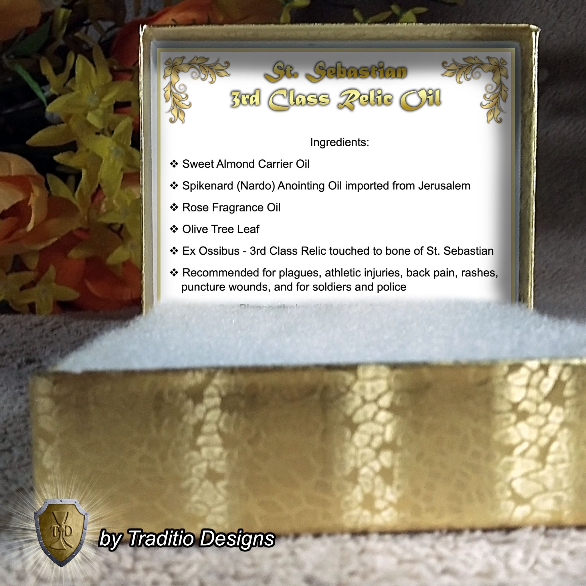 St. Sebastian Relic Anointing Oil | Athletic Injuries, Puncture Wounds & Back Pain | Oil or Card Set
